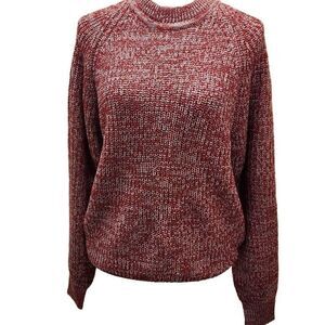 Penn's Landing Women's Ribbed Knit Crewneck Pullover Sweater Red/ White Large VT